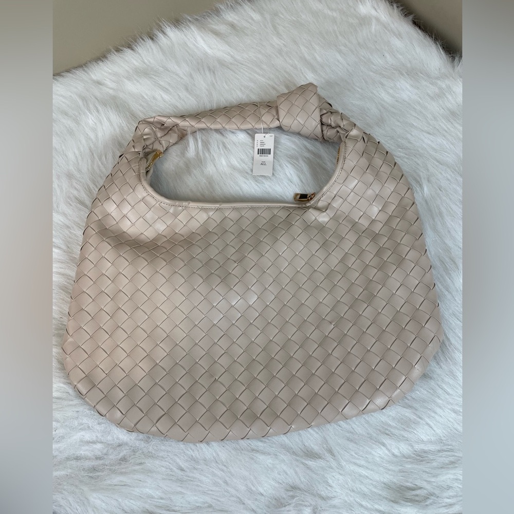 New Melie Blanco Taupe  Woven Hobo laptop Bag - Picture 5 of 13
